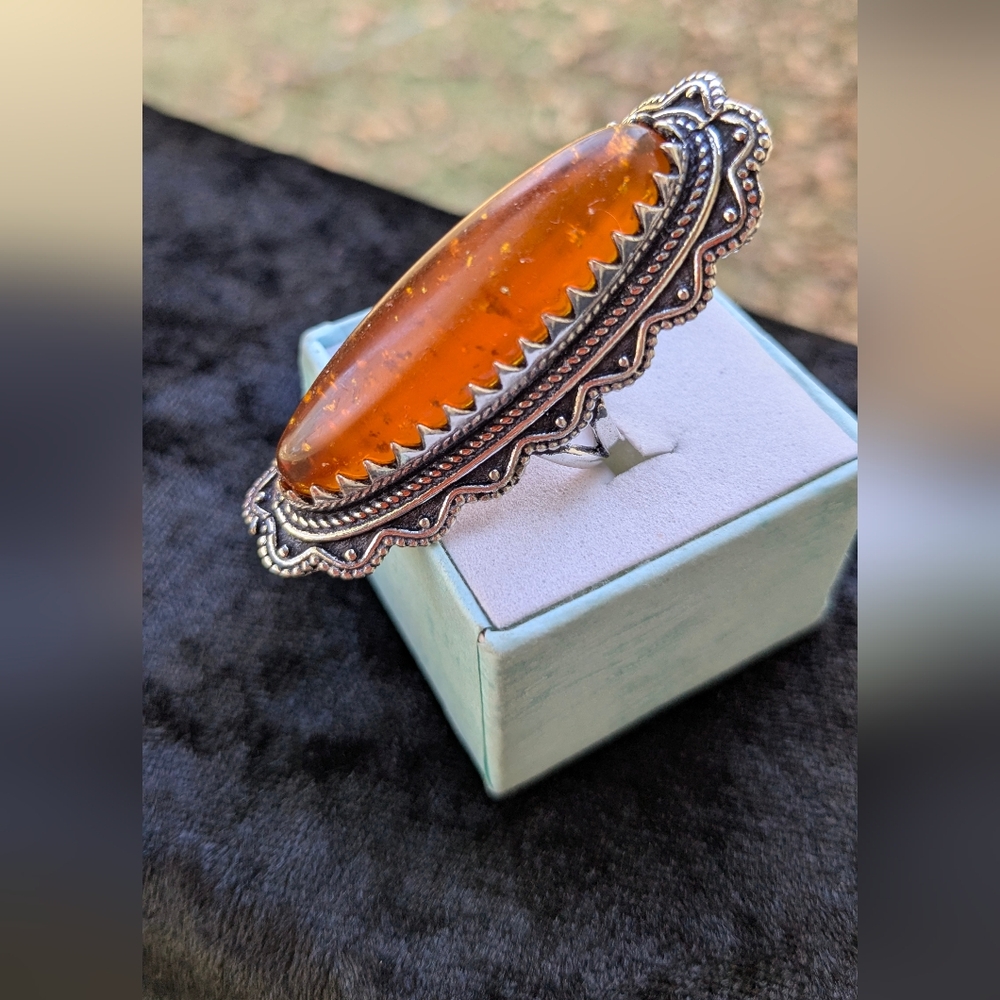 Handcrafted Ladies Golden Amber Full Finger Ring (6.25) - Picture 11 of 13